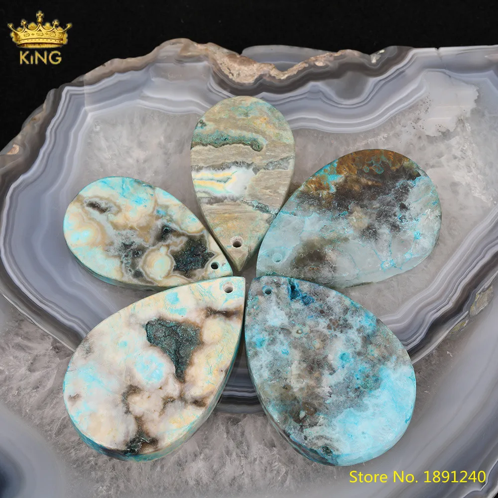 

5pcs Natural Ocean Agates Water Drop Pendant For Necklace Making,Drilled 2mm Hole Onyx Stone Slab Charms For DIY Jewelry Making