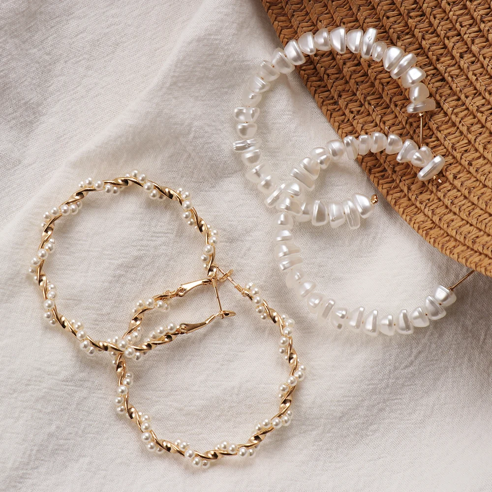 Серьги кольца женские большого размера с жемчугом|Серьги-кольца| |