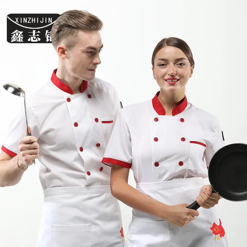 

sweat absorption and ventilation thin style chef's clothing short sleeve men's and women's dining room kitchen clothes