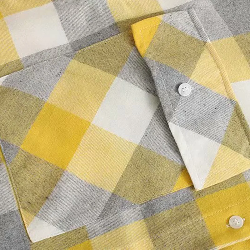 

2021 Woman Yellow Gray Paid Patchwork Turn-down Collar Long Single Breasted Button Pockets Women Shirt Jackets Overcoat