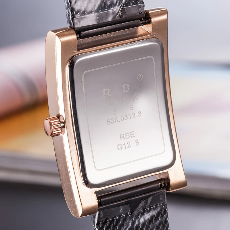 

R D clock ladies quartz watch alloy steel mesh bracelet calendar simple luxury rectangular quartz movement female watch