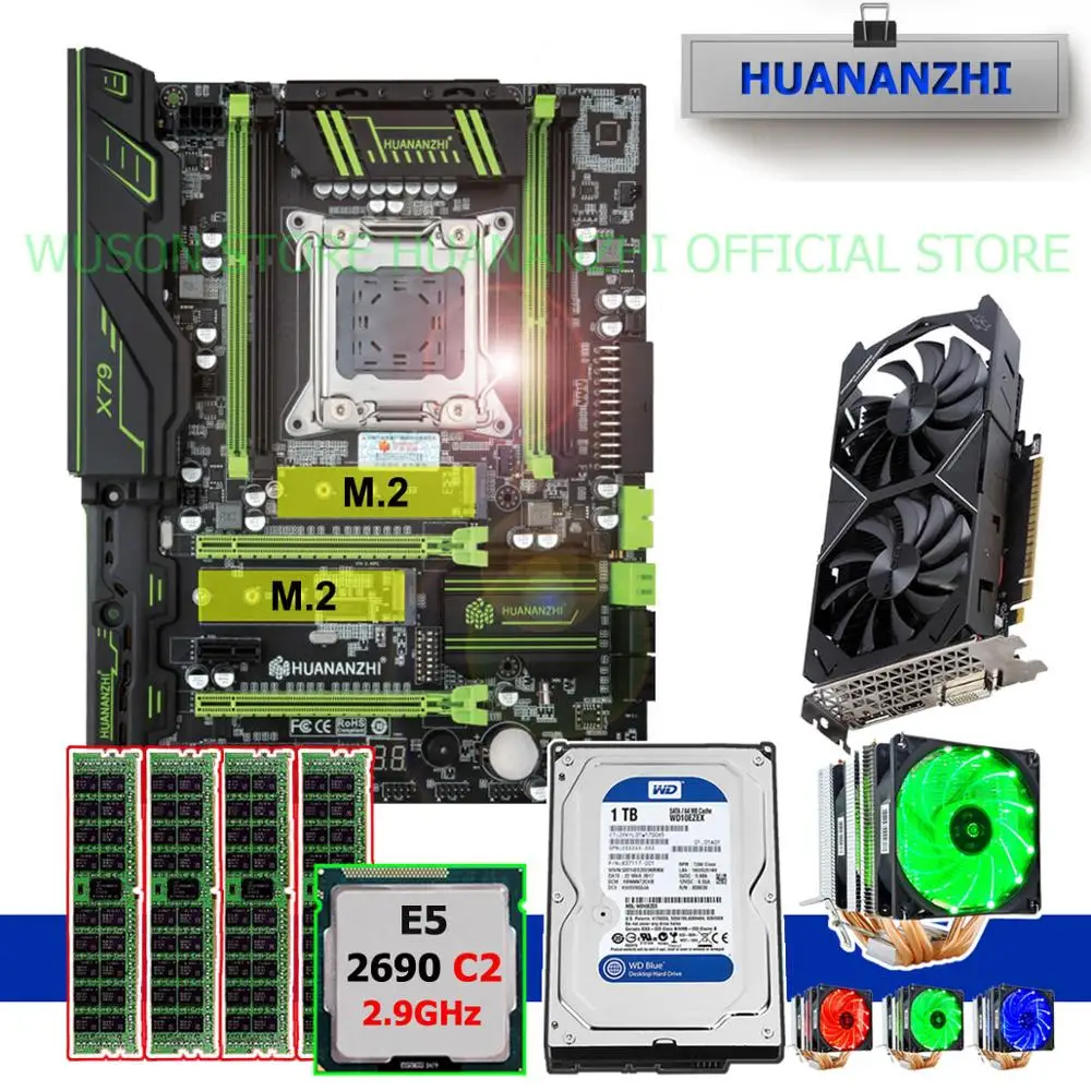 В продаже бренд HUANANZHI X79 Pro Материнская плата двойной M.2 слот видеокарта GTX1050Ti 1 ТБ