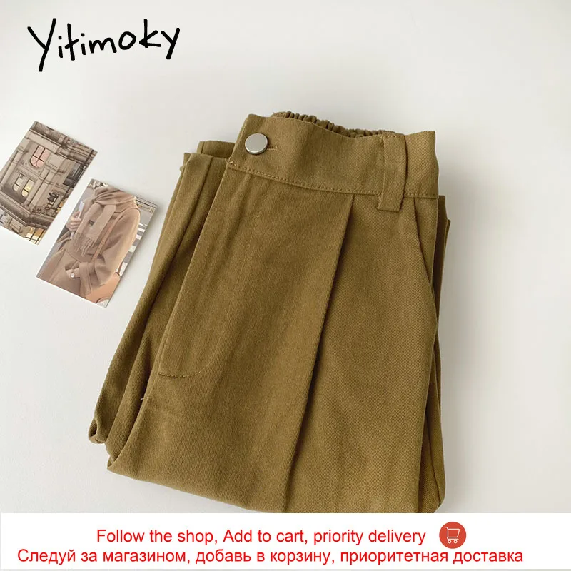 

Yitimoky High Waist Straight Pants Women Elastic Solid White Loose Casual Streetwear Fashion Summer 2021 Korean Style Pants