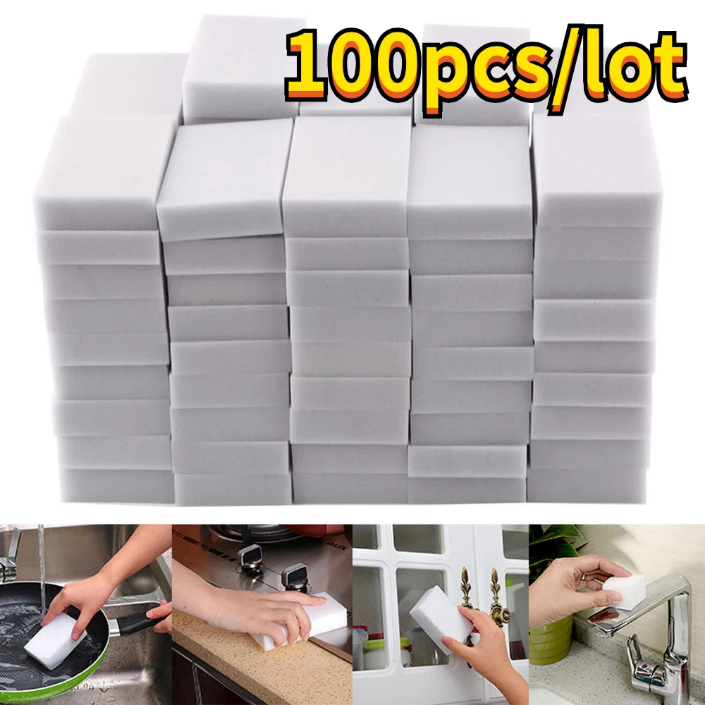 

100pcs/lot Magic Sponge Melamine Sponge Eraser Gray White Cleaner Multi-functional Cleaning Sponges Kitchen Shoes Cleaning Tools