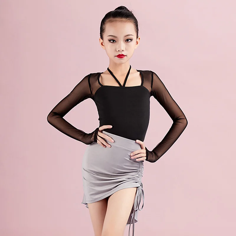 

Latin Dance Clothes Girls Mesh Salsa Tops Ballroom Dancewear Stage Costume Long Sleeve Samba Dancing Outfit Tango Skirt DL8640