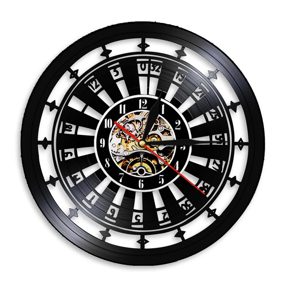 Casino Wall Clock Gamble Room Sign Wall Decor Vinyl Record Wall Clock Las Vegas 777 Poker Game Playing Card Roulette Clock Watch