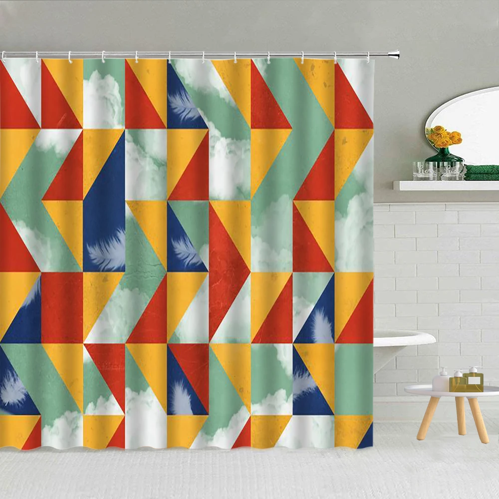 

Creative Colorful Stripes Geometric Dots Shower Curtain High Quality Fabric Bathroom Supplies Decor With Hooks Cloth Curtains