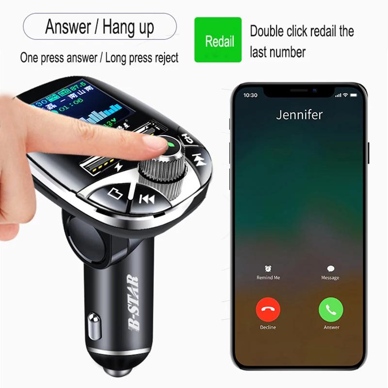 Автомобильный FM трансмиттер JINSERTA Bluetooth 5 0 mp3 плеер с цветным экраном двойное