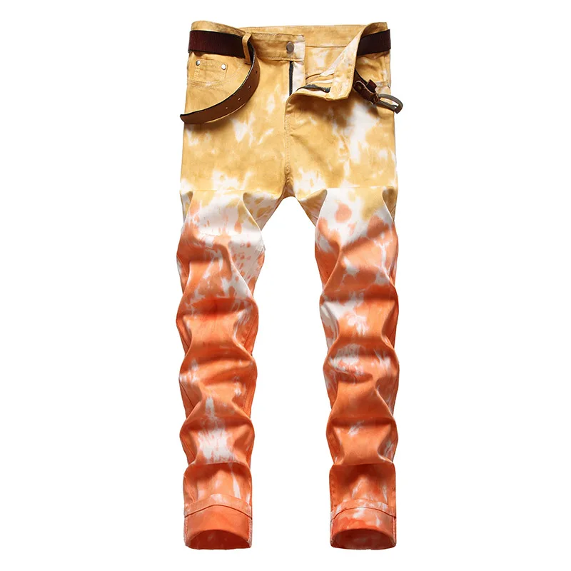 

Джинсы мужские облегающие в стиле хип-хоп, модные брюки из денима в повседневном стиле, хлопковые брюки с краской на завязках, весна-осень