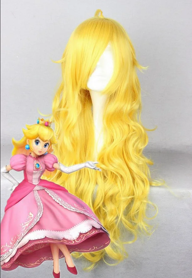 Wig Мультфильм Супер Марио Принцесса Персик розовый женское вечернее платье косплей костюм размер на заказ - Цвет: Wig