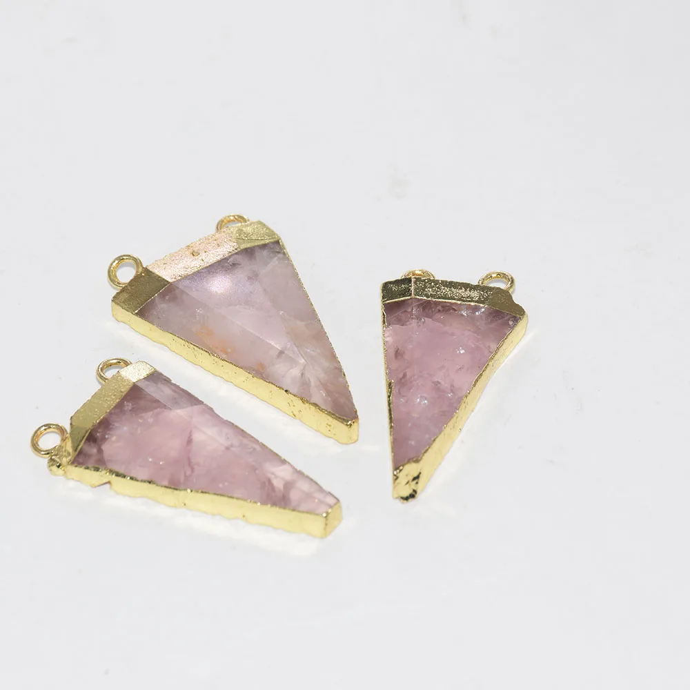 Colgante de flechas de piedra gema Natural para mujer, conector triangular y cristal de cuarzo rosa, 2 bucles, 2019