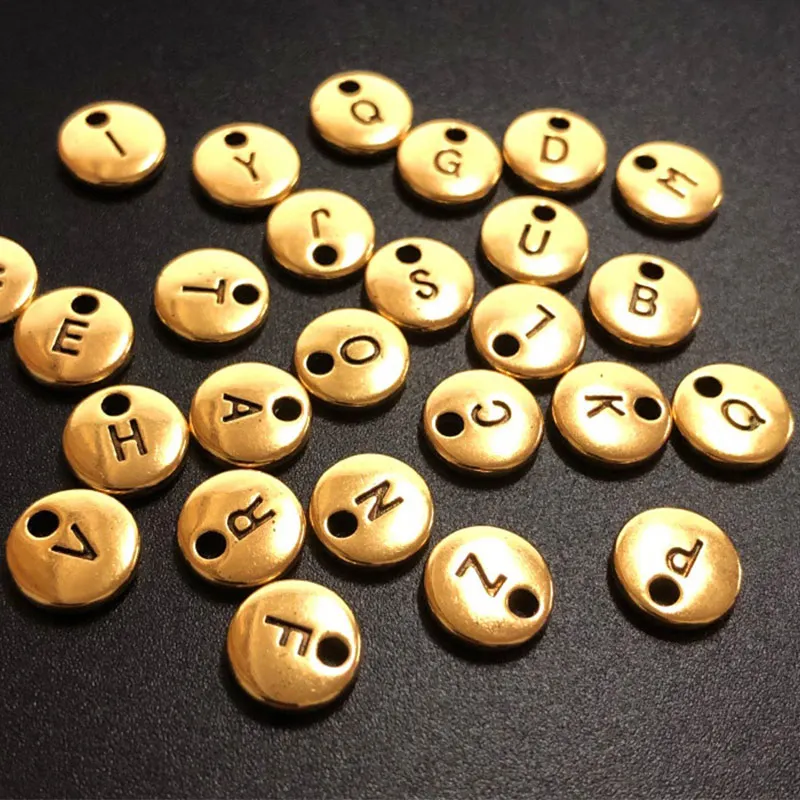 

26 Pcs DIY 26 English Letters Tibetan Gold Silver Color Fit Pendants Necklace Bracelet Beads Accessories Charms Jewelry Making