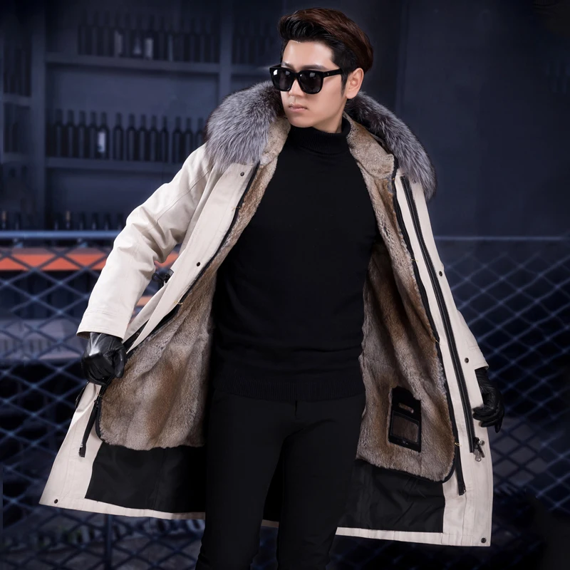 Осень зима 2020 новое синее мужское меховое пальто среднего возраста Воротник из
