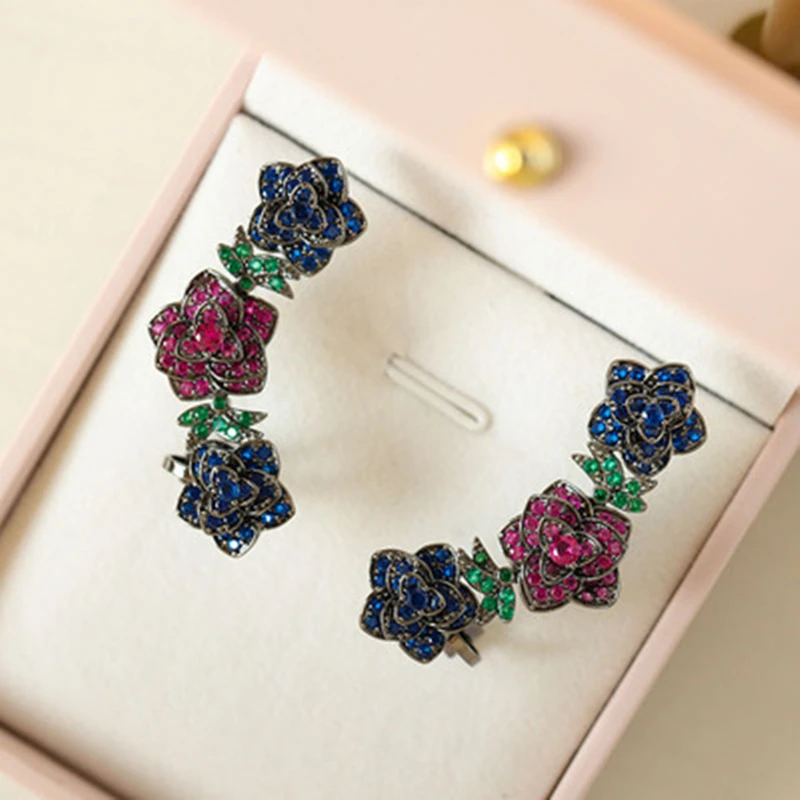 

Fashion Camellia Cuff Earrings Beautiful Women Wedding Jewelry Paved Cubic Zirconia Stone Luxury Earrings Accessories