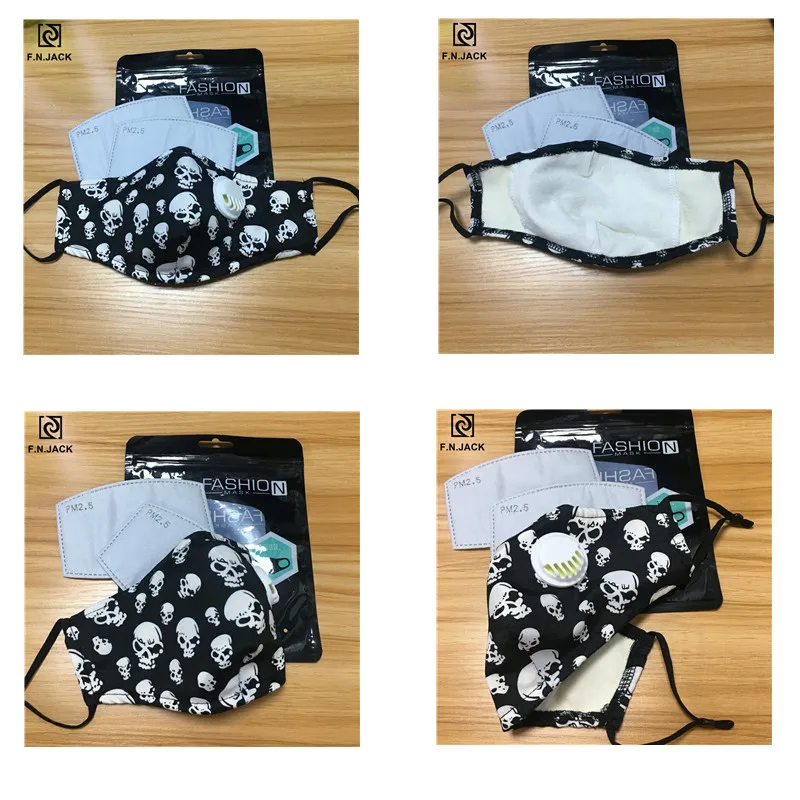 F.N.JACK маска для лица с черепом против пыли из бамбукового волокна хлопковая
