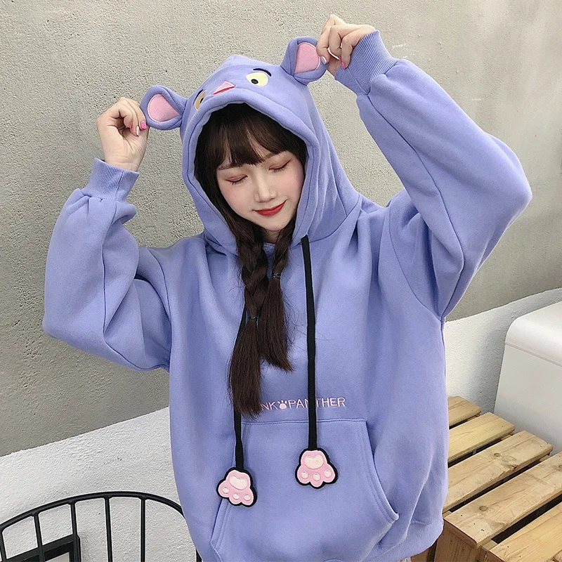 

Осенне-зимняя тонкая толстовка женская модная новинка в Корейском стиле свободный весёлый топ с длинными рукавами и мультяшными буквами Kio