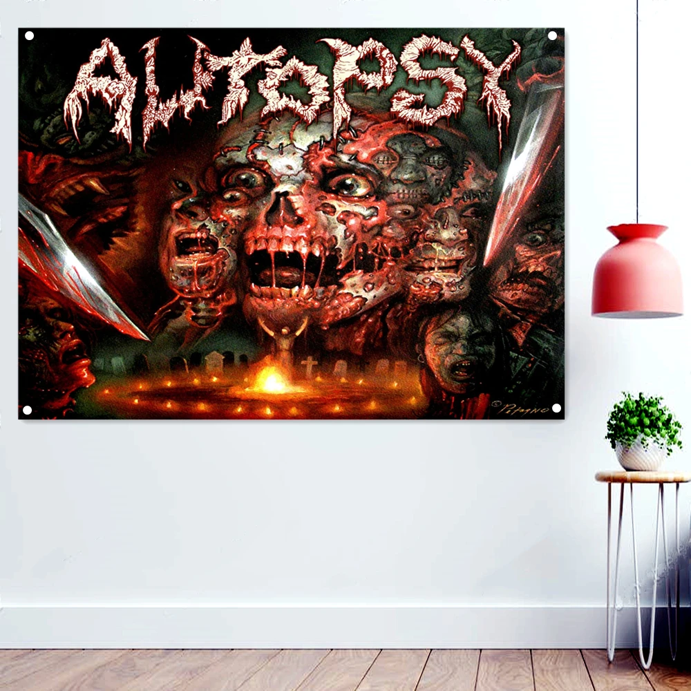 

AUTOPSY Dark Heavy Metal Music Artwork Banners Background Wall Hanging Cloth Disgusting Bloody Art Wallpaper Rock Flags Poster