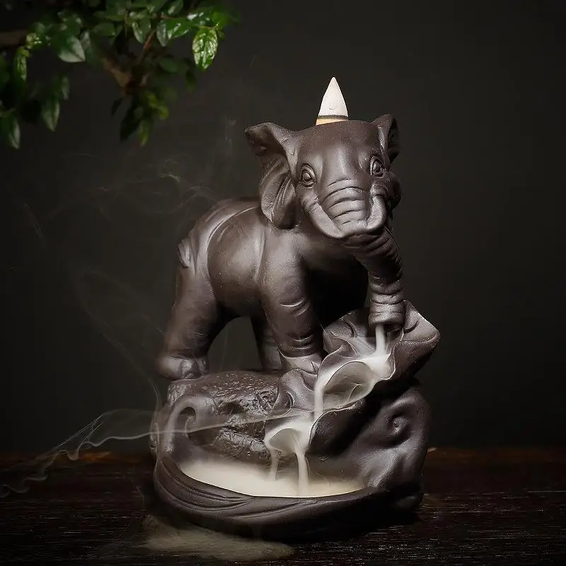 

Ceramic Indian Ganesha Elephant God Buddha Statues Backflow Incense Burner Smoke Waterfall Incense Holder Office Teahouse Decor