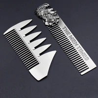 gentelman barber styling silver metal hair comb stainless steel portable carved pocket size men beard comb