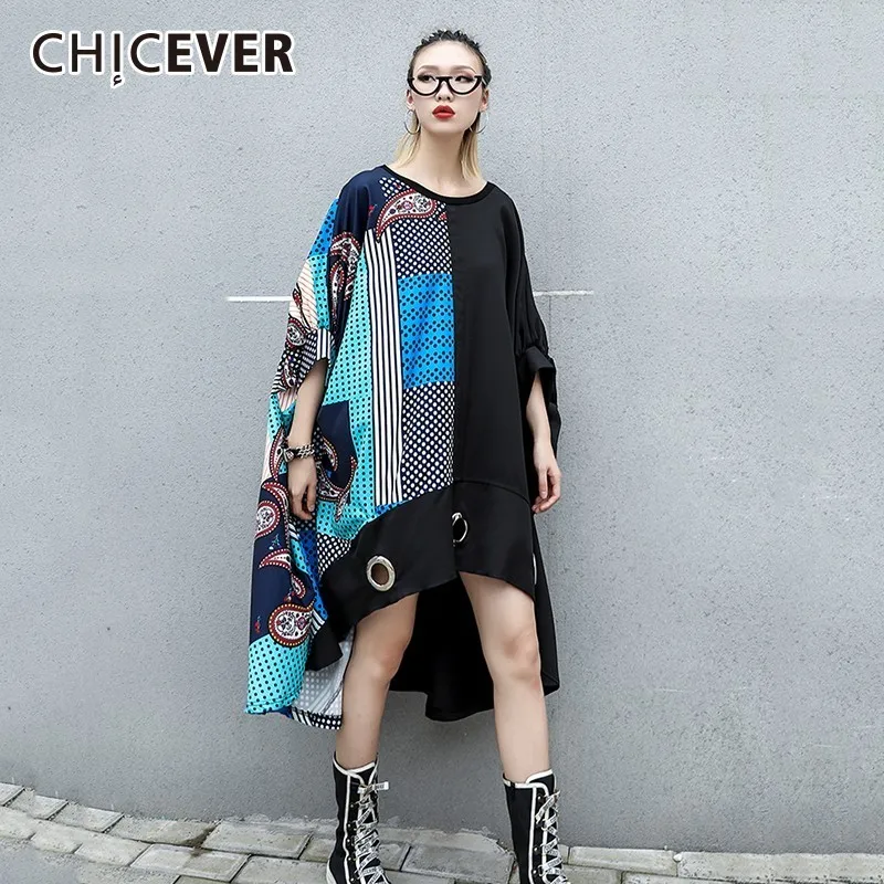 Женское асимметричное платье CHICEVER весеннее лоскутное в горошек с круглым