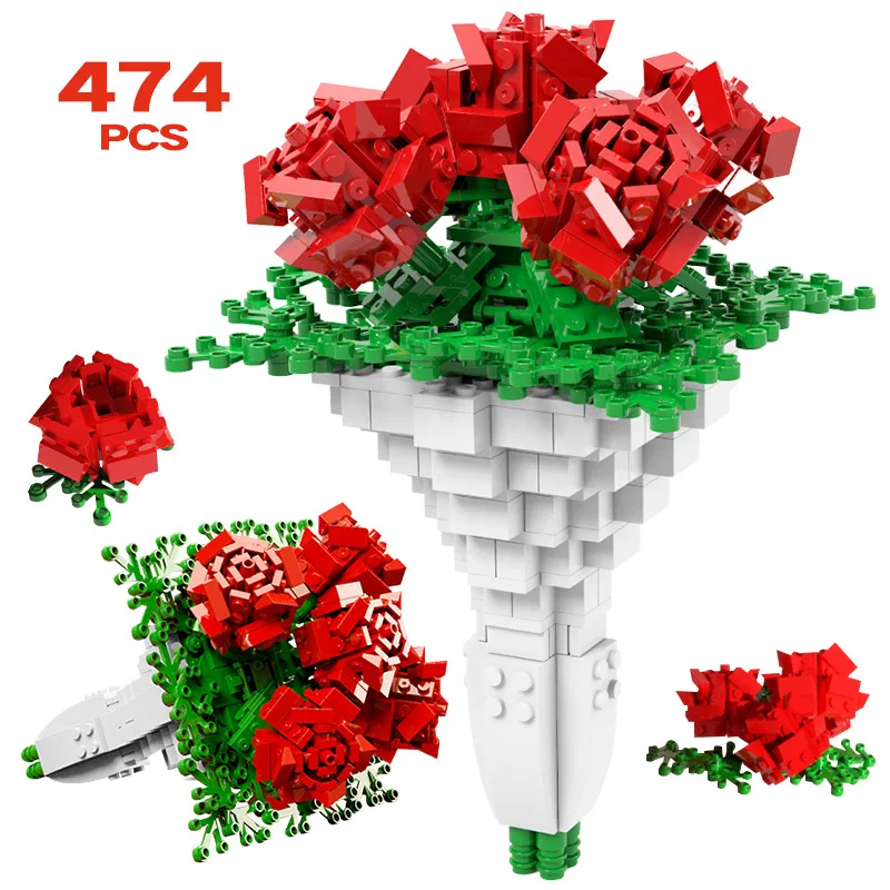 

474 шт., Детский конструктор «букет розы»