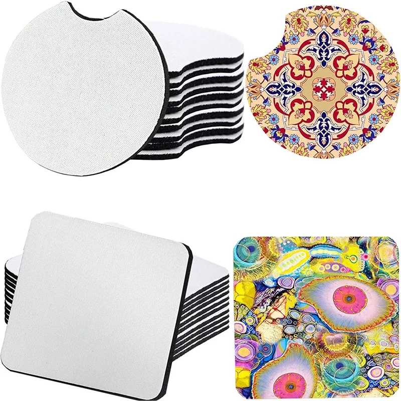 

New 24PCS Sublimation Blanks Cup Mat Round Square Sublimation Blank Heat Transfer For DIY Coasters Heat Painting Project