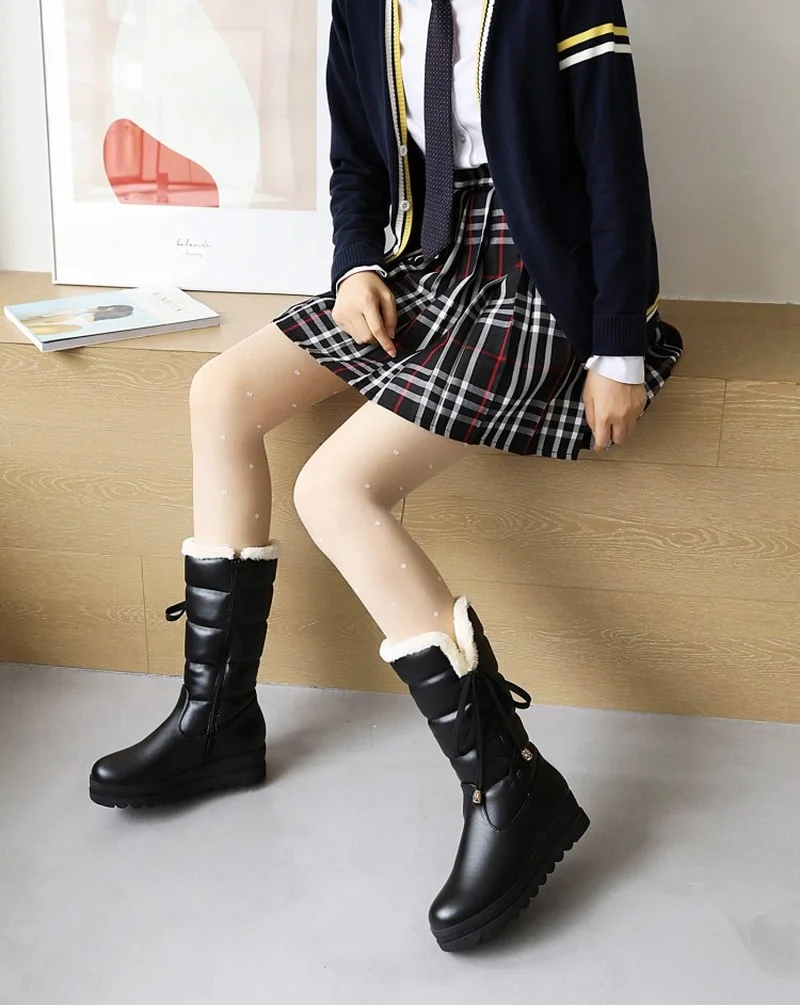 FXYCMMCQ Winter New Round Head High Boots Flat Heel Warm Round Head Side Zipper Snow Boots T7