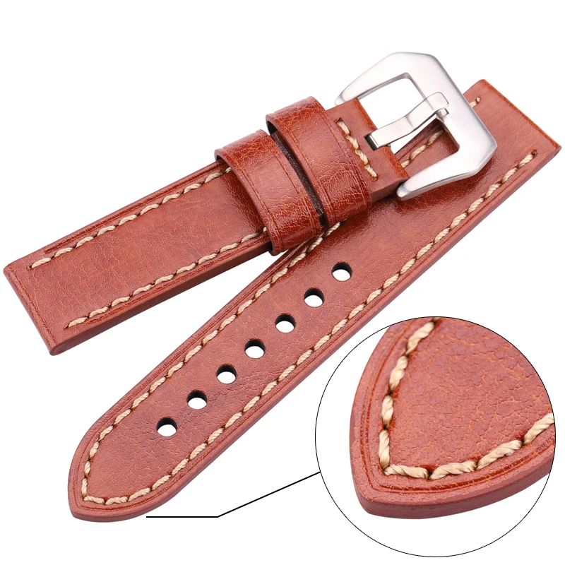 Handmade Watchbands 20mm 22mm 24mm Genuine Leather Women Men Bracelet Black Brown Wrist Watch Band Strap Watch Accessories