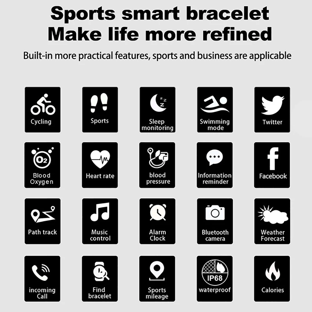 Smart Bracelet IP68 Waterproof Heart Rate Tracker Fitness Colorful Screen Blood Pressure Oxygen Monitor Wristband | Электроника