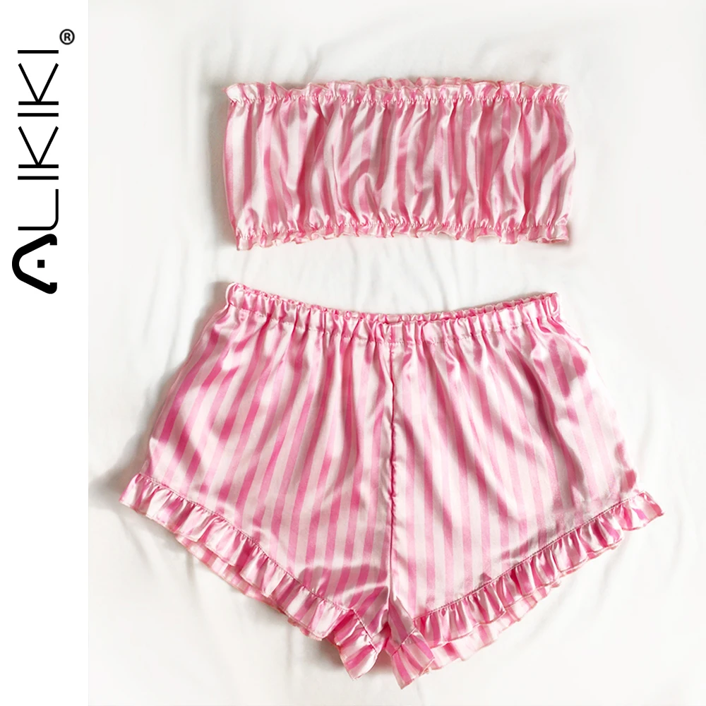 Женский пижамный комплект из 2 предметов розовый топ без рукавов шорты атласный