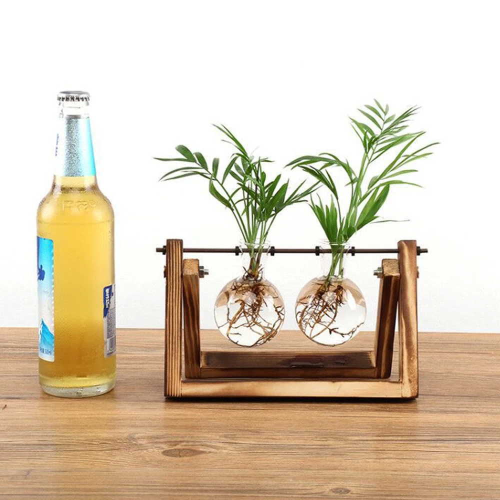Симпатичная ваза горшок для растений деревянный лоток Стенд Стекло Террариум