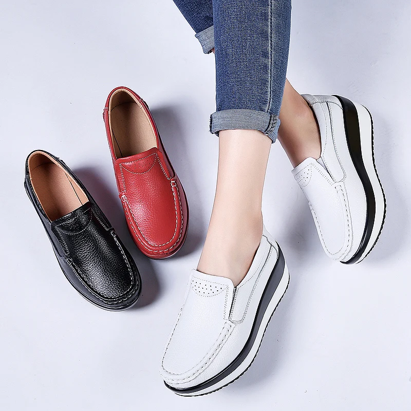 

Women Flats Platform Shoes Women Elegant Genuine Leather Shoes Woman Autumn Slip On Casual Flat Shoes Women Zapatos De Mujer