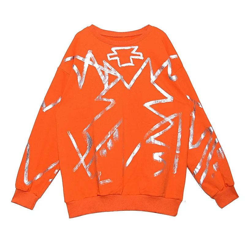 QING MO черный и оранжевый цвет Женская Асимметричная толстовка 2019 с принтом