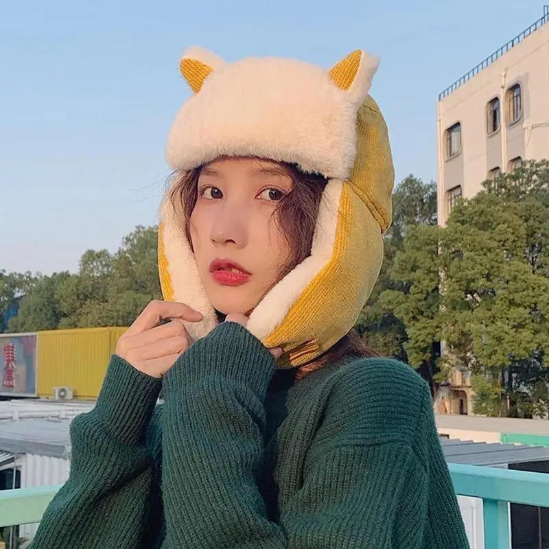 

Модные теплые наушники 2021, плотная шапка с ушками, зимняя теплая хлопковая шапка с защитой от холода, шапка с кошачьими ушками, зимняя Русска...