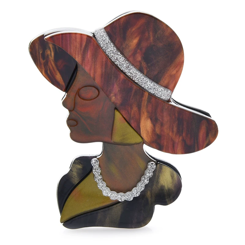 

Wuli&baby Acrylic Wear Big Hat Lady Brooches For Women Fashion Girl Party Office Brooch Pin Gifts