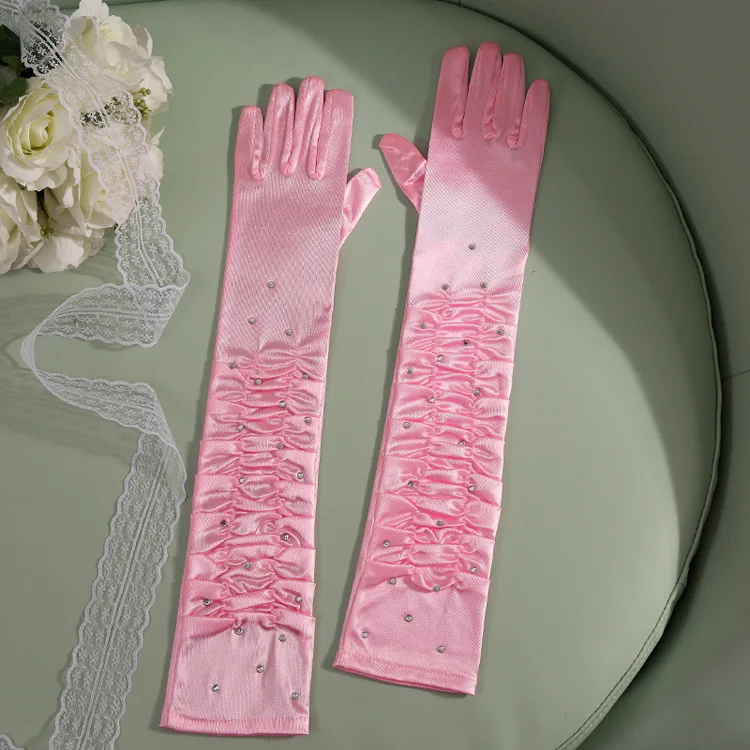 Сексуальные атласные перчатки Стразы 50 см с длинными пальцами для женщин и