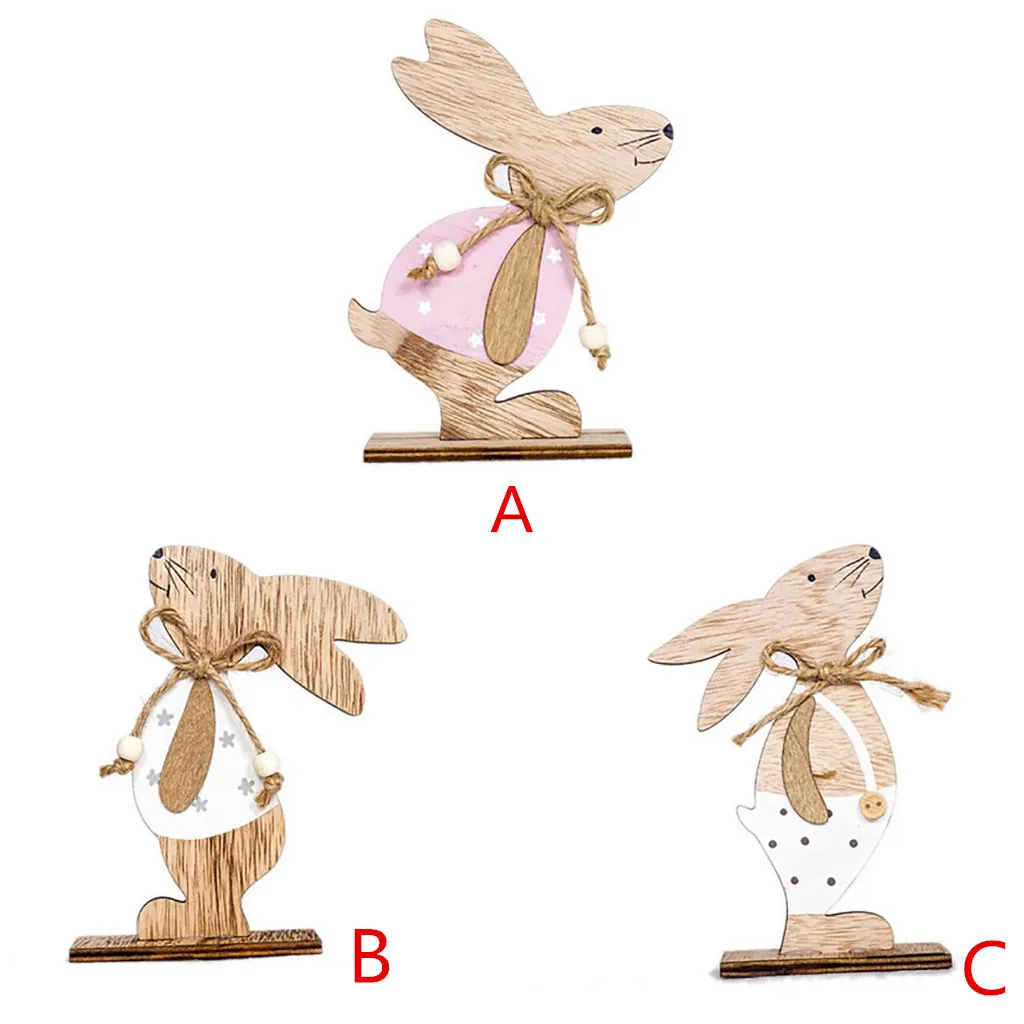 

1pc Easter Decorations Wooden Home Decor Rabbit Shapes Ornaments Craft Gifts Nordic Easter Figurines Decorations