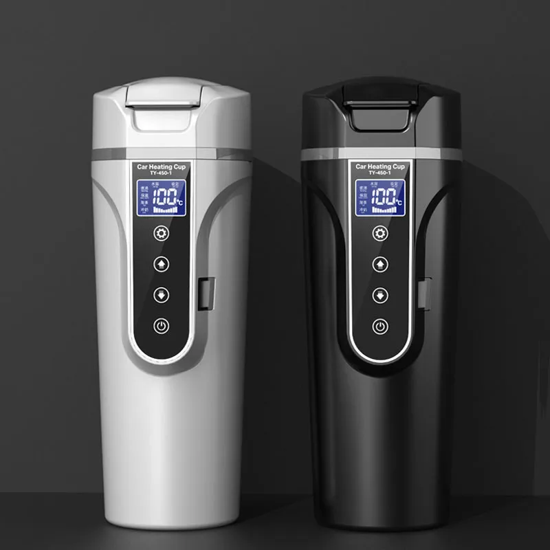 

Smart Car Electric Heating Cup for Coffee Tea Milk 450ML Portable Auto Travelling Electric Water Kettle Cup BPA-Free LCD Display
