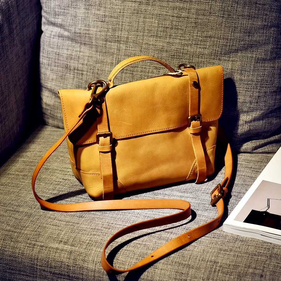 

Japan Preppy Style Vintage Cow Leather School Bag High Quality Contrast Color Literature And Art Ladies Shoulder Messenger Bag