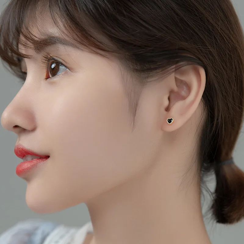 Женские серьги-гвоздики WANTME из серебра 925 пробы с черным Цирконом - купить по