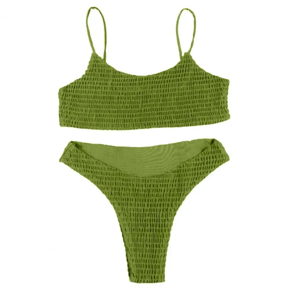 

Summeer Women Clothes Sexy Bikini Set Low Cut Bra Low Waist Briefs Two Pieces Set Solid Color Pleat Swimwear Bathing Suit for Su