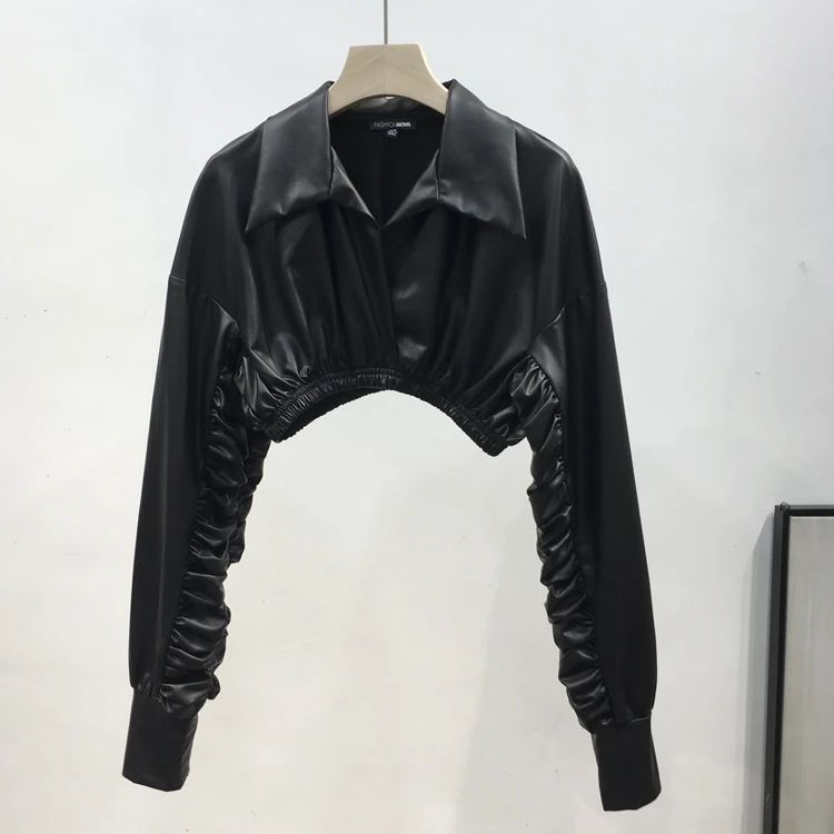 

HipHop European and American Batwing Sleeve Pleated Black Performance Wear Sweater Short Coat
