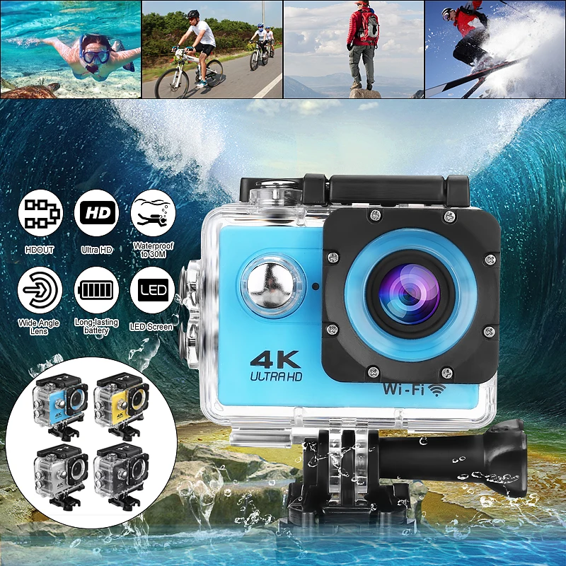Водонепроницаемая Экшн-камера 4K 1080P 2,0 lcd HD экран WiFi 30M 170D DVR Cam подводная видеокамера для занятий спортом