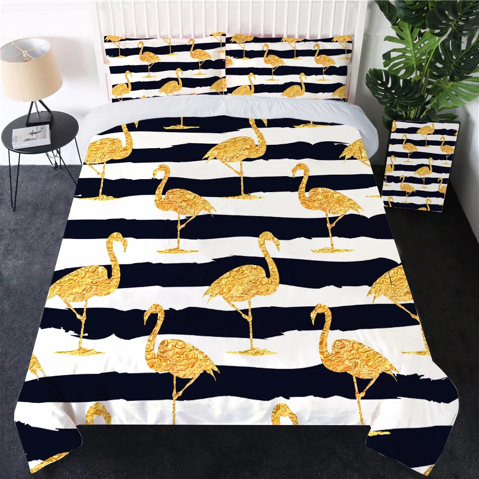 Набор постельного белья GRIDILANGO Golden Love Couples Flamingo Swan в розовую полоску King набор