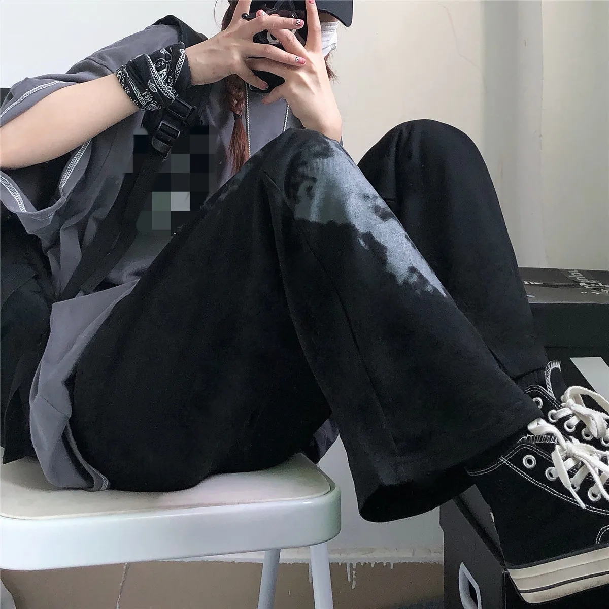 

Harajpoo Women Pants 2021 Spring Autumn Korean INS Trendy Girls High Waist Straight Casual Loose Vintage Pattern Print Trousers