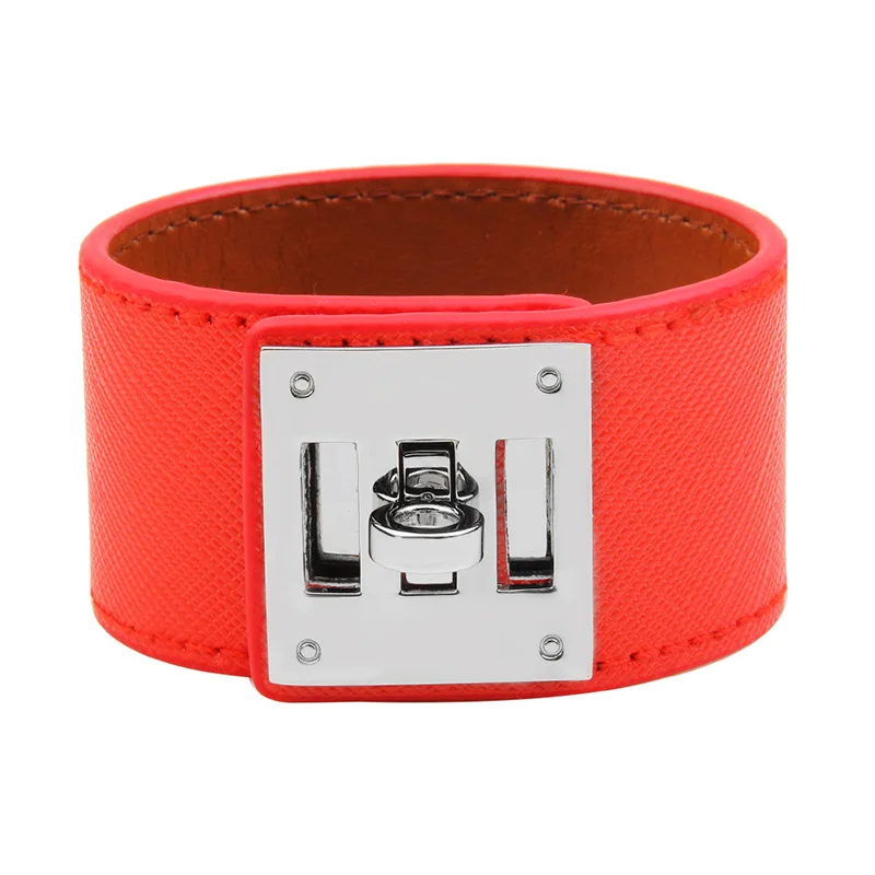 Style3 Red Простой милый красный черный синий кожаный Браслет-манжета на запястье Женский широкий кожаный браслет для женщин - Окраска металла: Style3 Red