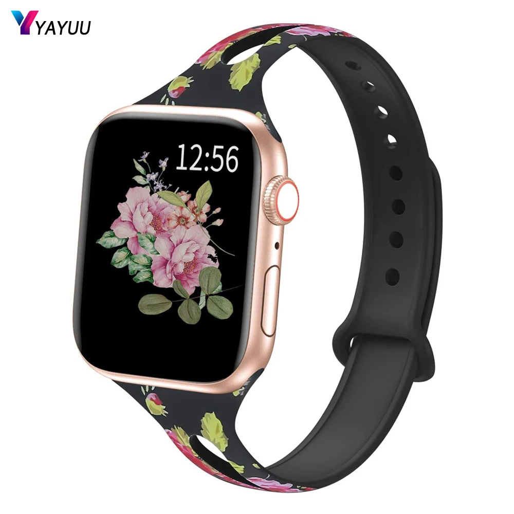 

YAYUU Slim Band For Apple Watch 38mm 40mm 42mm 44mm Fadeless Pattern Soft Silicone Narrow Thin Strap for iWatch Series 6 5 4 3 2