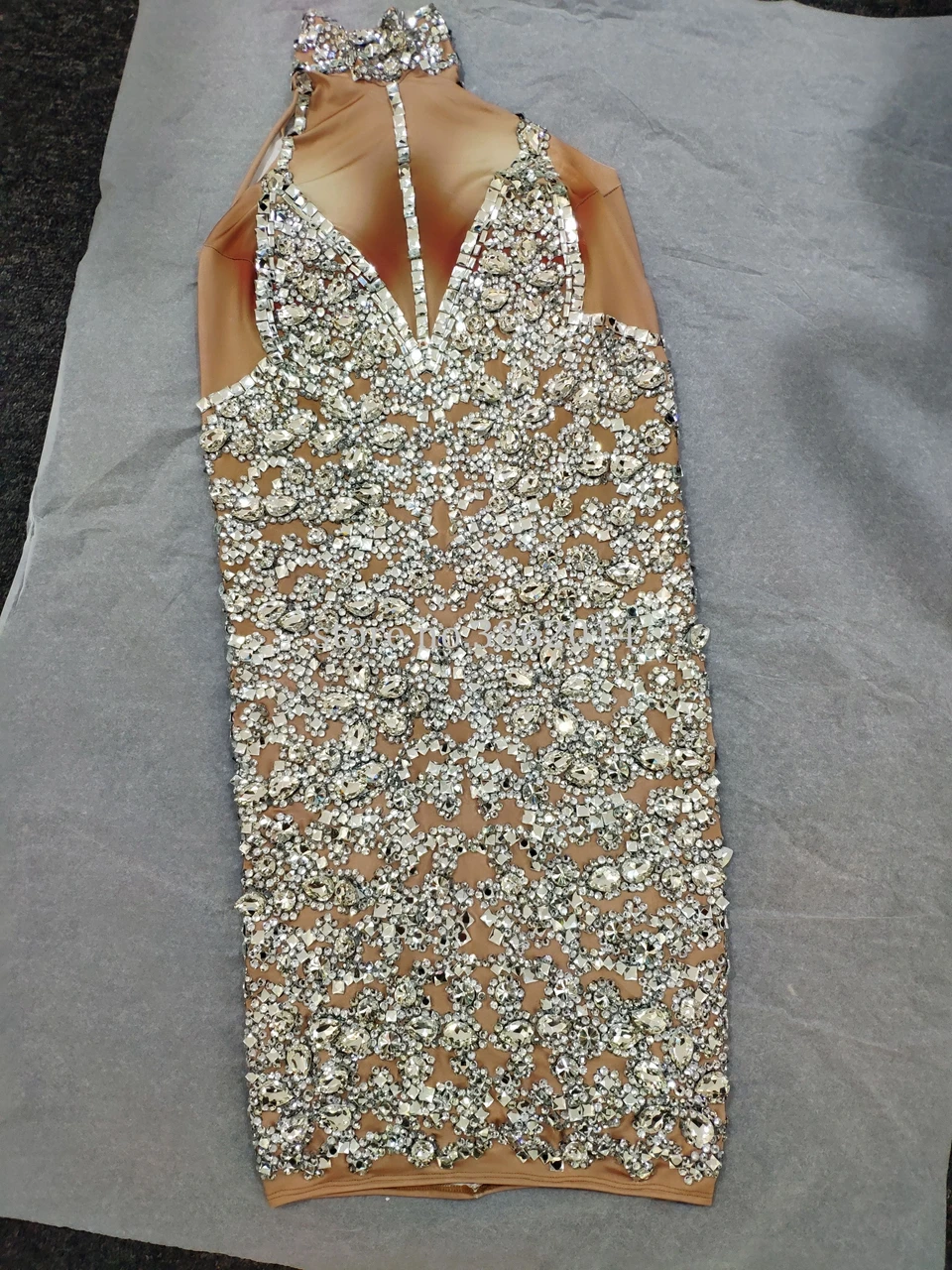 

Luxurious Silver Rhinestones Stretch Dress Sleeveless Shining Crystals Dresses Birthday Party Celebrate Dress Nightclub Outfit