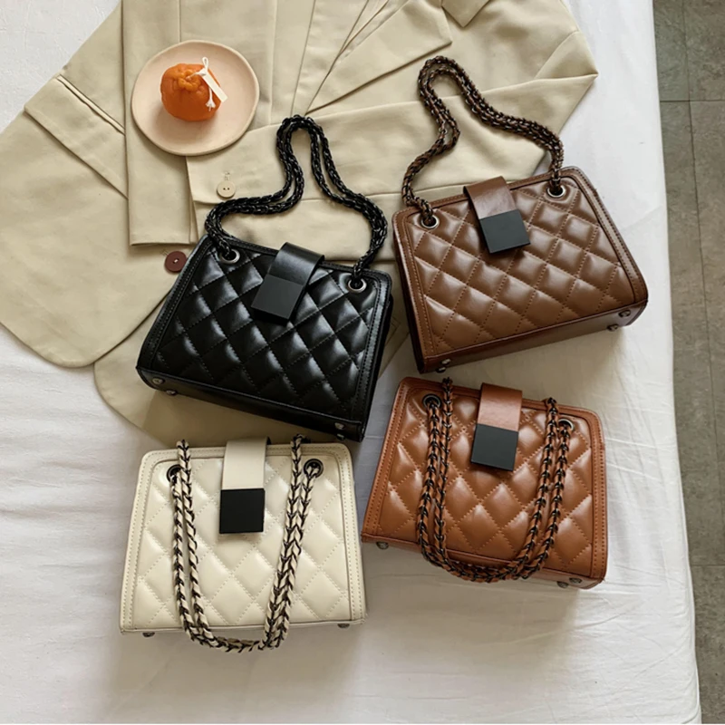 

Fashion Lock Square Female New Style Female Trend Line Embossed Ladies Shoulder Bag Messenger Bag