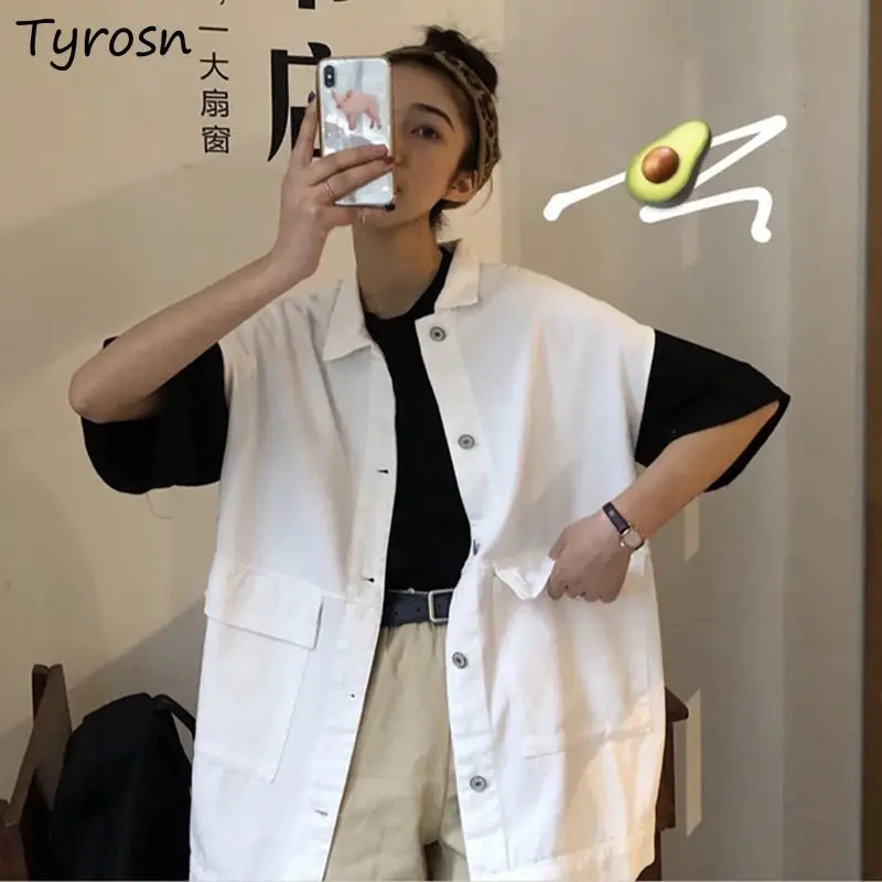 

Women Vests Spring Autumn Turn Down Collar BF Harajuku Solid Fashion Streetwear Chic All-match Students Vintage Waistcoats Ins